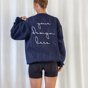 Gildan 18000 Back Mockup Navy | Navy Sweater Mockup, Model Mockup Gildan 18000, Navy Sweatshirt Mockup, Oversized Mockup, mockup bundle
