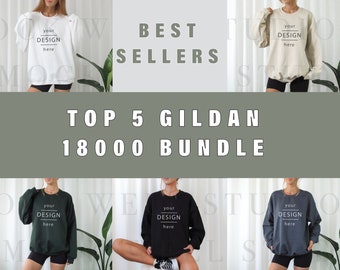 Bestsellers 5 Mockup Bundle | Gildan 18000 Mockup Bundle | Model Mockup | 18000 Sweatshirt Mockups | Sand Mockup | Forest Green Mockup