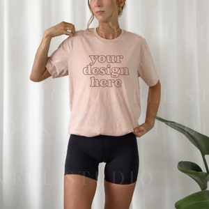 Bella Canvas 3001 Mockup | Heather Peach Bella Canvas 3001 mockup | tshirt mockup | model mockup | oversized shirt mockup | shirt mockup