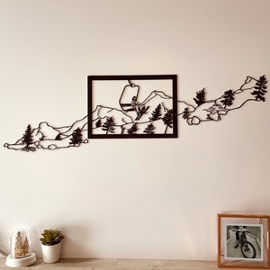 Metalen fresco 86cm bergskiën, skilift, wintersportdecoratie.