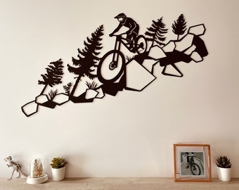 Metalldekoration 95 cm Mountainbike, Downhill Trees & Rocks, Mountainbike Fahrrad.