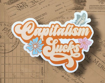 Capitalism Sucks Sticker: Groovy Leftist Anti-Capitalist Design