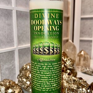 Divine Doorways Opening Invocation Ritual Candle With Affirmation, 16 Oz., Attract Wealth, Better Business, Spiritual Manifestation Candle