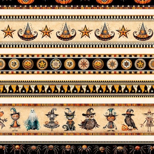 Halloween Border Stripe Cotton Fabric, Jeepers Creepers 31013X QT Fabrics FQ Fat Quarter BTY By the Yard Precuts Gothic Dark Academia Witchy