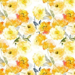 Peony Gold Cotton Fabric, Watercolor Beauty 5GSH-1, In the Beginning Jason Yenter Fat Quarter Eighth FQ BTY By the Yard Fall Autumn Precuts