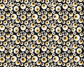 Glow in the Dark Eyeballs Cotton Fabric, Beggar's Night GC14503 Sandy Gervais, Riley Blake, FQ BTY Fat Quarter Yard Eighth Halloween Precuts