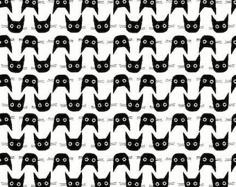 Cat Heads Cotton Fabric, Hugs & Purrs Leezaworks Dear Stella DLW2664, FQ Fat Quarter Eighth BTY by the Yard Precuts kittycats cats Black cat