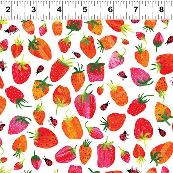 Strawberries Cotton Fabric, Y4104-1 Summer Splash Clothworks, BTY FQ Fat Quarter Eighth By The Yard Precuts Novelty Fruit Nature Baby decor