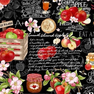 Apple Farm Chart Cotton Fabric, Orchard Valley, Timeless Treasure CD2861, FQ Fat Quarter Eighth By Yard BTY Harvest Autumn Thanksgiving Fall