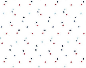 Patriotic Stars Cotton Fabric C657 Seasonal Basics, Riley Blake, Americana July 4 FQ Fat Quarter Eighth By Yard BTY Low Volume White Blender