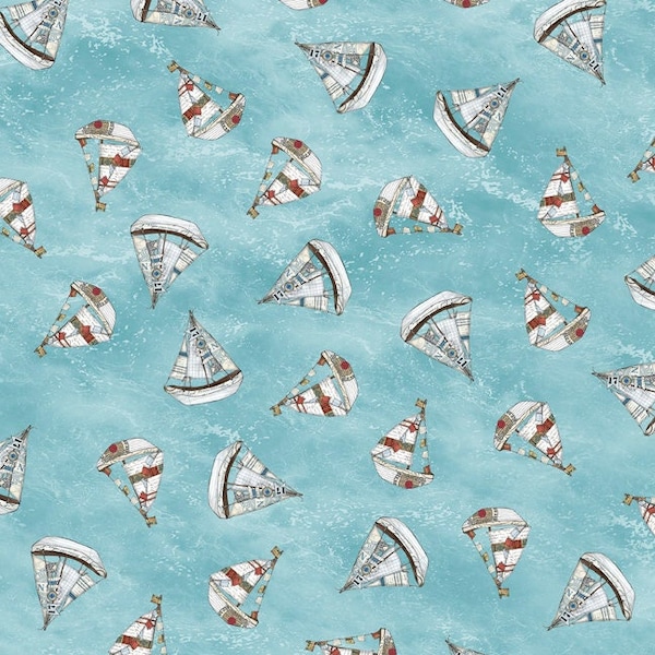 Tiny Sail Boats on Light Blue Cotton Fabric Set Sail 28493-Q QT Fabrics nautical boating summer print FQ Fat Quarter Fat Eighth BTY Yardage