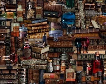 Magic Books & Potions Halloween Cotton Fabric, Mystic Library 2530, Timeless Treasures, Haunted House, FQ Fat Quarter BTY Yard Witchy Precut