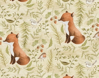 Foxes Cotton Fabric 24524 Nature's Nursery, Paintbrush Studios FQ Fat Quarter Eighth BTY Yard Precuts Forest Animal Neutral Baby Shower Gift