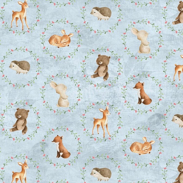 Animal Circles Cotton Fabric 24516 Nature's Nursery Paintbrush Studios FQ Fat Quarter Eighth BTY Yard Precut Forest Neutral Baby Shower Gift