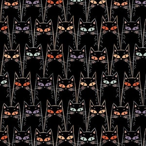 Black Cat Halloween Cotton Fabric, 120-24249 Starlight Spooks Paint Brush Studios, FQ Fat quarter BTY by the Yard Precuts Cute Spooky Decor