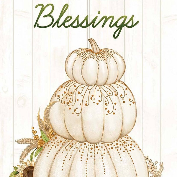 Metallic Harvest Blessings 24'' Panel Cotton Fabric Autumn Elegance 733MP-04 Henry Glass Pumpkin Thanksgiving Fall Easy Wall Hanging