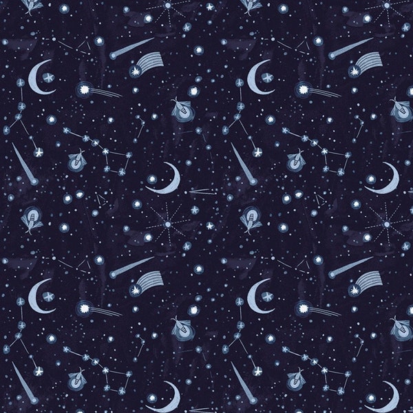 Indigo Night Sky Cotton Fabric DS040822 Dear Stella By The Yard, Outer Space FQ, fat quarter eighth half by the yard BTY Cosmic Celestial