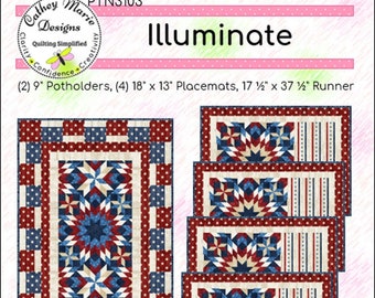 Illuminate Kitchen Kit with Fabric and Pattern for Potholder Placemats Table Runner Stars & Stripes Northcott Patriotic Fourth of July 4th