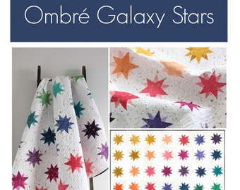 Ombre Galaxy Stars quilt pattern, V & Co-Paper Quilt Pattern for Throw Quilt- Pattern applique, easy friendly 6'' strip