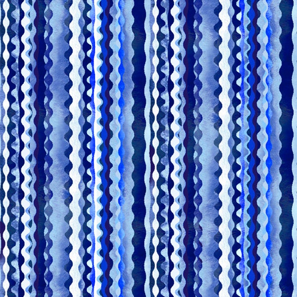 Ric Rac Stripe Cotton Fabric 29870-B, Blossoms of Blue QT Fabrics,FQ Fat Quarter Eighth BTY By the Yard, Modern Boho Bohemian blue precuts