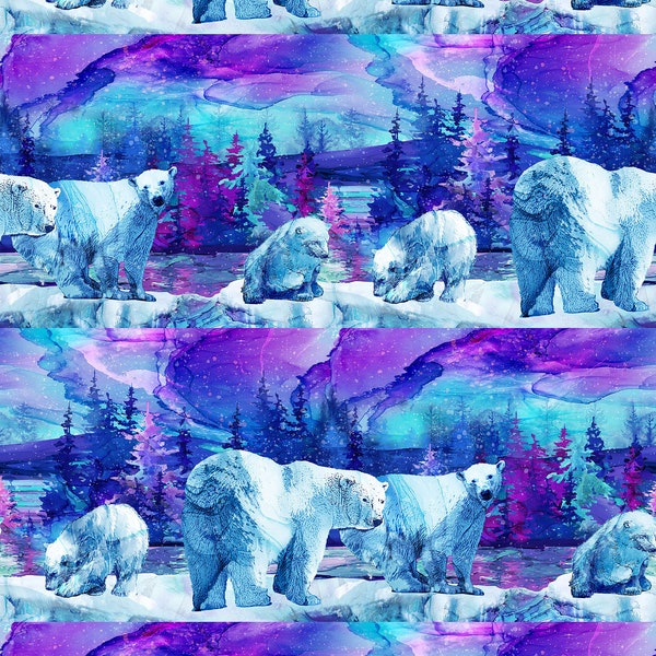 Border Stripe Cotton Fabric, DP27002-46 Illuminations, Northcott Edwards Samra Christmas Running Yardage BTY Winter Holiday Polar Bear decor