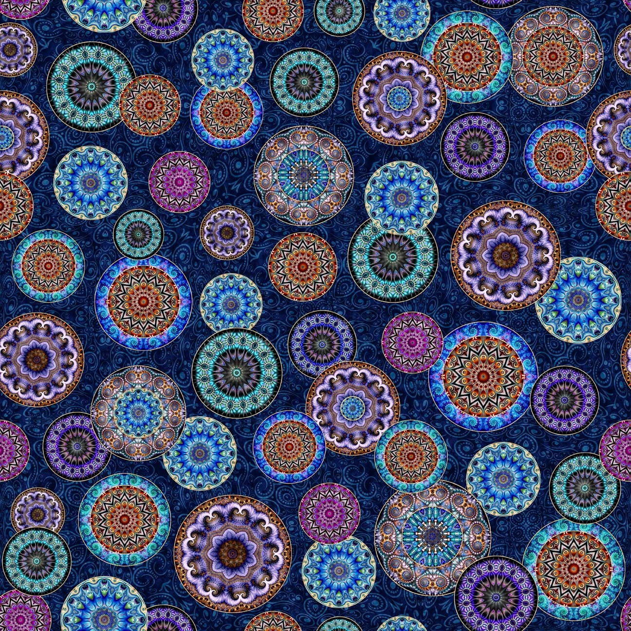 Tossed Medallion Cotton Fabric, Twilight Dan Morris QT Fabrics 29790 FQ ...