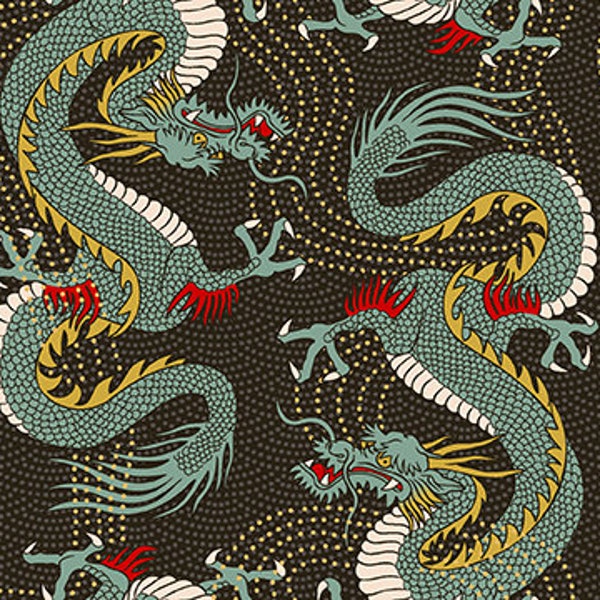 Bold Dragon Cotton Fabric, Kimonos and Koi Paintbrush Studios 12024336 Oriental Asian Decor FQ Fat Quarter BTY by yard Lunar New Year decor