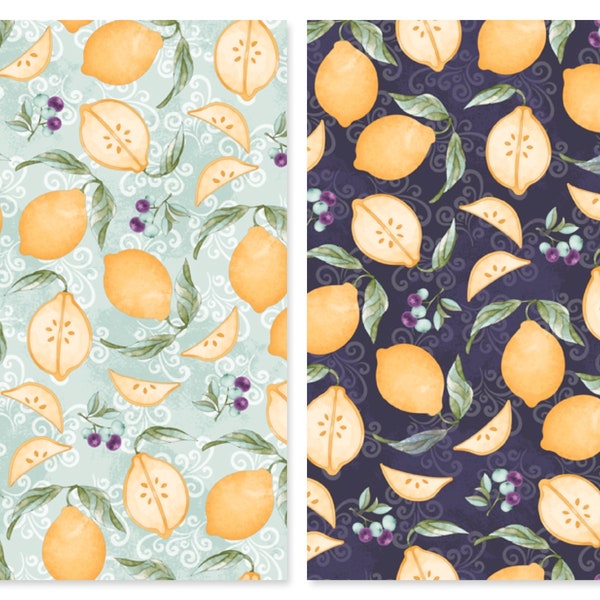 Lemons Cotton Fabric, Sweet Tea Maddalee Studios QT Fabrics 29075 Purple or Green Modern Floral, Fat Quarter, FQ Fat Eighth BTY yard Yardage