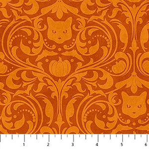 Cat Damask Halloween Cotton Fabric, Hallow's Eve, Northcott 27091-54 Haunted Mansion Spooky Decor FQ Fat Quarter Eighth BY Yard BTY Precuts