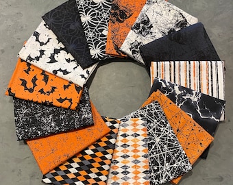Frightful 15 Piece Fat Quarter Bundle, Patrick Lose, Halloween FQ Precuts, COMPLETE Collection, Spider Web Skull Horror, Scary Cotton Fabric