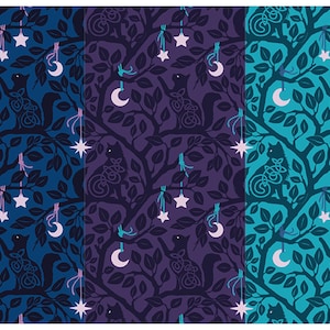 Forest Cats Cotton Fabric, Celtic Cats CD16582, Brigid Ashwood, Riley Blake, FQ Fat Quarter By the Yard BTY Precuts, Irish Knot Witchy Kitty