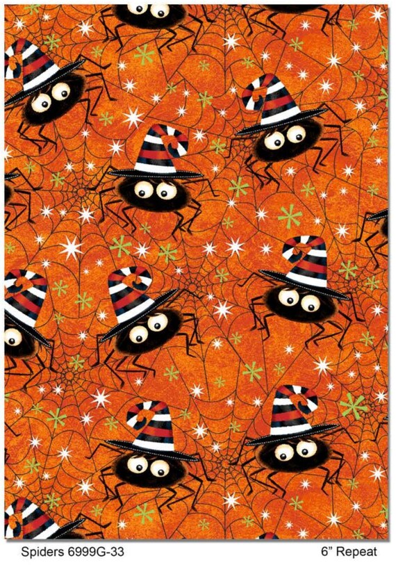 Spiders Glow in the Dark Cotton Fabric 6999G-33 Hello Glow Halloween Victoria Hutto Studio E FQ BTY Fat Quarter Eighth by yard Spider witch