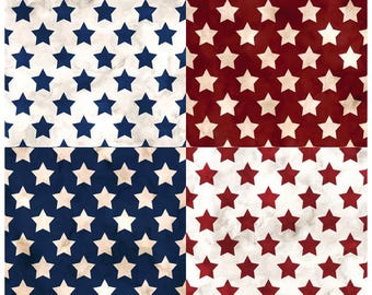 Set Stars Cotton Fabric, Farmhouse Americana 5762 P&B Textiles, Patriotic Precuts FQ Fat Quarter By the Yard BTY Fourth of July 4 Flag Decor