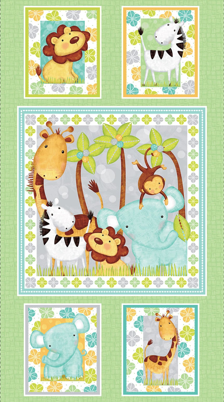nursery fabric, Jungle Babies Panel