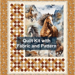 Nature's Sidewalk Quilt Kit with Fabric and Pattern for Quilt Top & Binding, Running Wild, Morris Creative QT Fabrics, Western Cowboy Horse