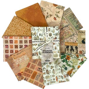 10pc Eclectic Elements Orange Palette Fat Quarter Bundle, Tim Holtz, Free Spirit FQ Precuts Ephemera Quilt Cotton Fabric Complete Collection