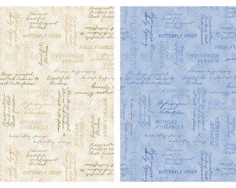 Hydrangeas Word Toss Cotton Fabric Hydrangea Mist 39824 Susan Winget Wilmington Text Blender bag decor FQ Fat Quarter Eighth By The Yard BTY