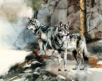 Lone Wolf 24 Inch Panel Cotton Fabric, DP27181-66 Melanie Samra, Deborah Edwards, Northcott, Nature Forest Cabin Decor, Easy Wall Hanging