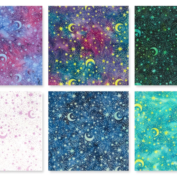 Night Sky Batik Fabric Stargazer Batiks 80931 Banyan Batiks Cotton Fq Fat Quarter Eighth by the Yard BTY Boho modern witchy Astrology moon