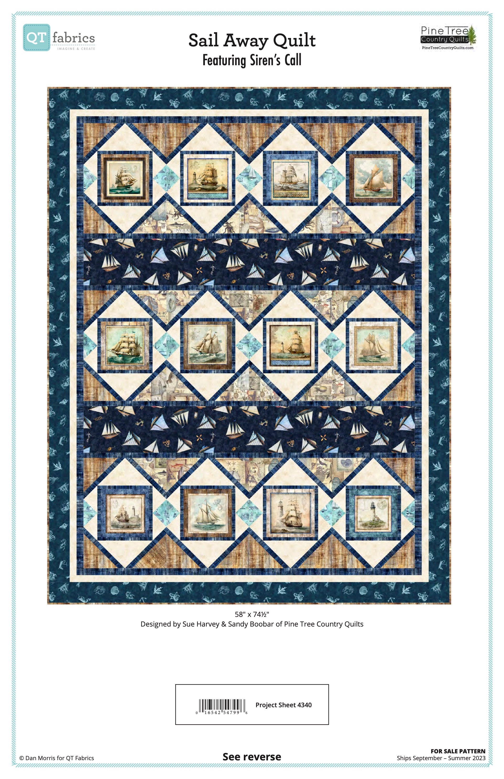 Nautical Patches Panel Cotton Fabric, Siren's Call 29991, Dan Morris QT ...