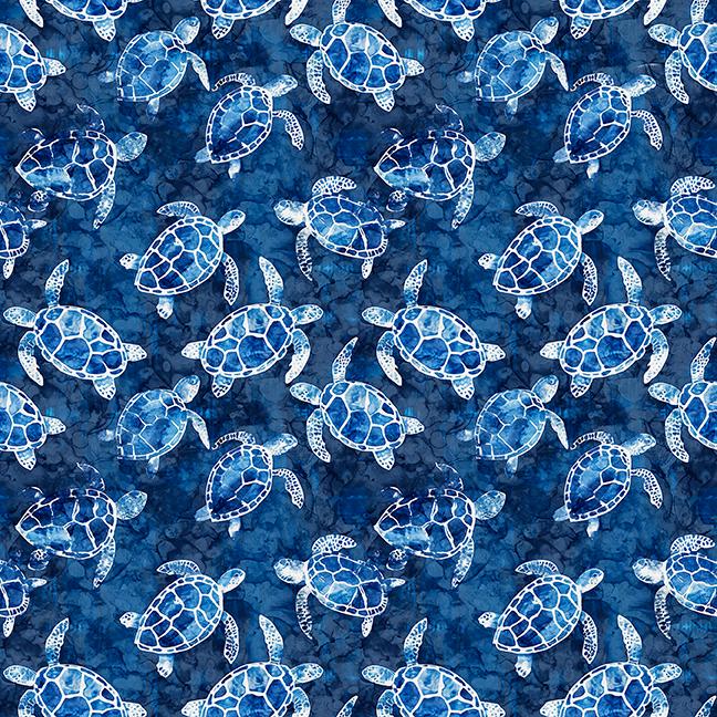Sea Turtles Cotton Fabric, Ocean Blues 30862 Dan Morris QT Fabrics