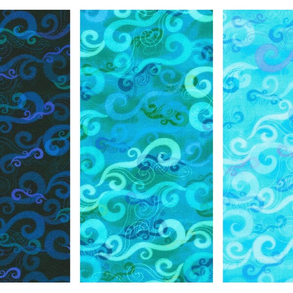 Waves Cotton Fabric, Oceanica AQSD-22410 Robert Kaufman BTY FQ Fat Quarter Eighth By The Yard Beach Ocean Marine Life Water Blender Precuts