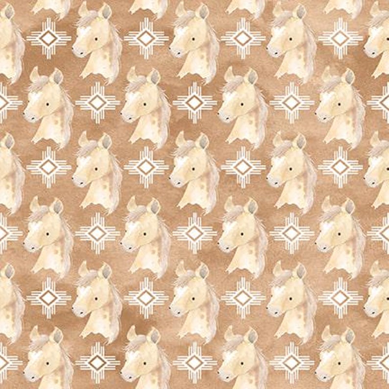 Horse Heads Cotton Fabric, 358332 Western Baby Boho, Blank Quilting