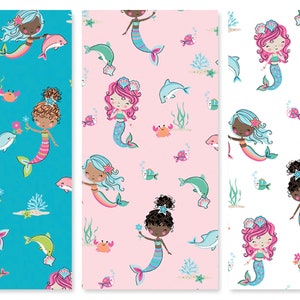 Mermaid Main Cotton Fabric, Mer-mazing Riley Blake C14190 FQ Fat Quarter By yard BTY Eighth Fantasy Mermaids Nursery Little Girl Baby Shower