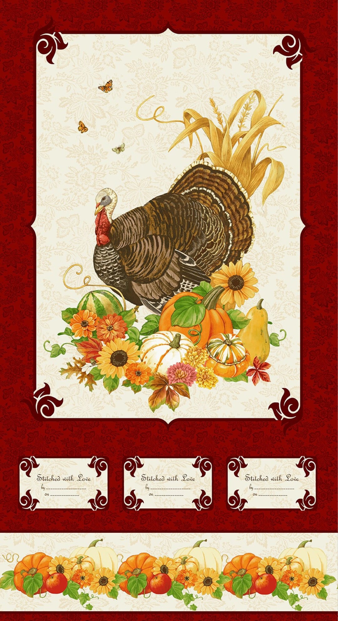 Turkey Pumpkins Panel Cotton Fabric 745P-83 Turkey Talk Henry Glass ...