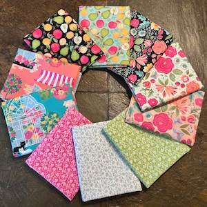 10 pc Lollie&#39;s Garden Fat Quarter Bundle Madalee Studios QT Fabrics FQ Precuts Spring Decor floral blender Kittycat Cats Black Cat Floral