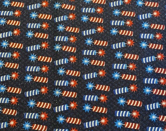 Tossed Fireworks Glitter Cotton Fabric firecracker FQ fat quarter Fat Eighth half yard Americana July 4th Fourth Independence day Quilting