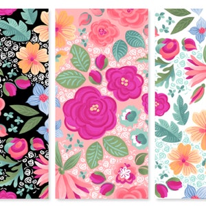 Floral Cotton Fabric, Lollie&#39;s Garden 29886 Madalee Studios QT Fabrics, FQ Fat Quarter Eighth half BTY by the Yard Black Cat Flower blender