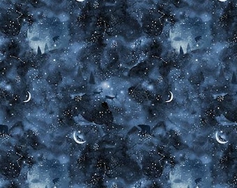 108 inch Wide Back Stellar Cotton Fabric, Moonflower XSTD577 Dear Stella BTY By The Yard, Witchy Dark Floral Academia Wideback Quilt backing