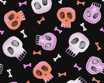 Skulls Halloween Cotton Fabric, Ghostly Greetings 4132-99 Blank Quilting Pastel Pink Witchy FQ Fat Quarter BTY By the Yard Precuts Cute Goth